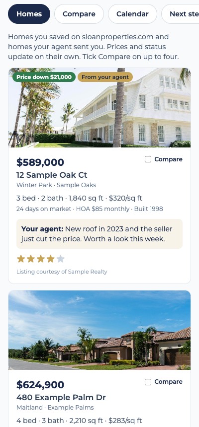 Sample buyer page on a phone