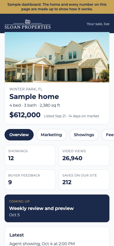 Sample seller dashboard on a phone